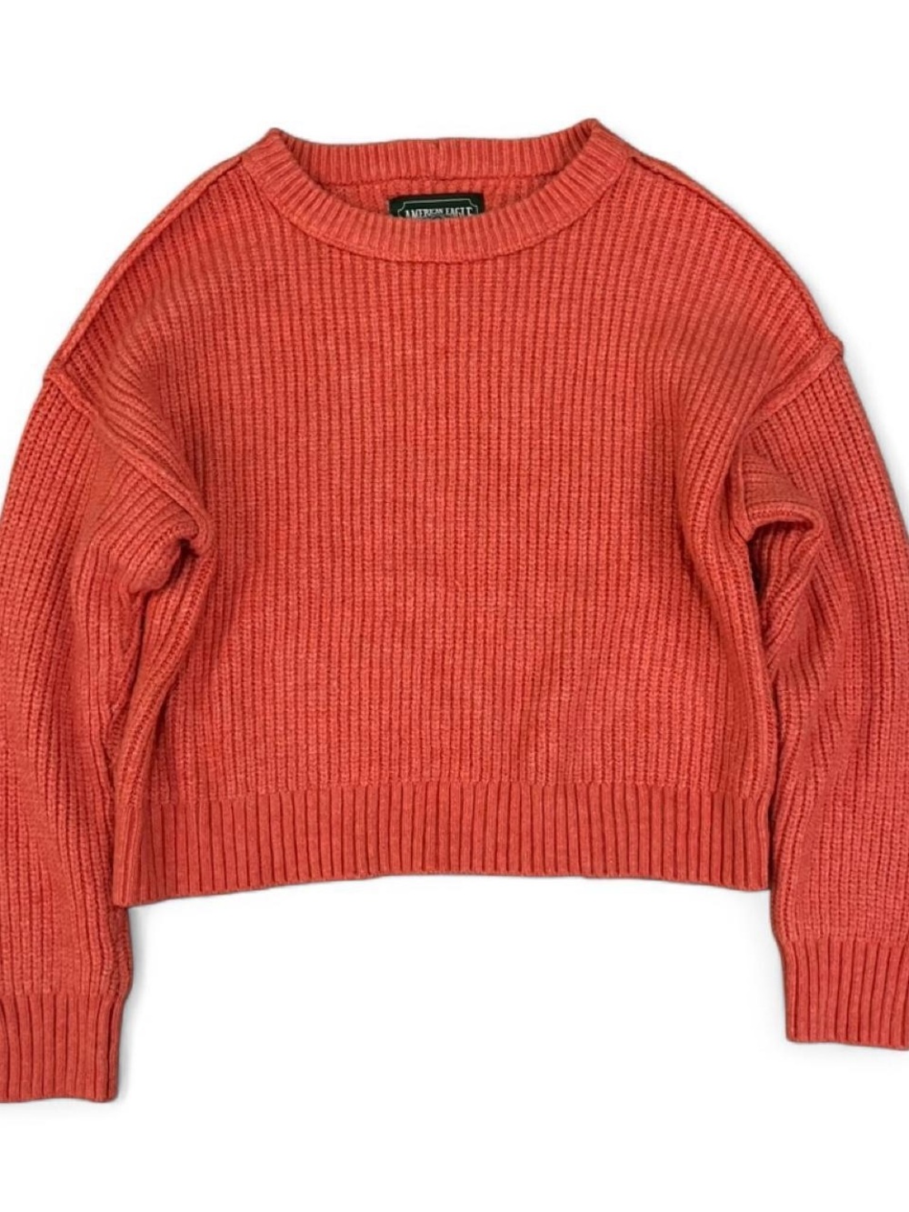 American Eagle Outfitters Coral-Orange Ribbed Crewneck Sweater